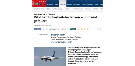 Ryanair lässt sich von Piloten-Gewerkschaft vorführen