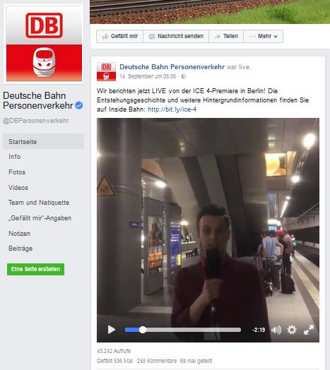 Screenshot des ICE-4-Videofail von der Facebookseite von DB Personenverkehr