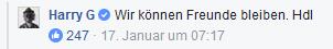 Screenshot Facebook-Kommentar von Harry G: "Wir können Freunde bleiben. Hdl"